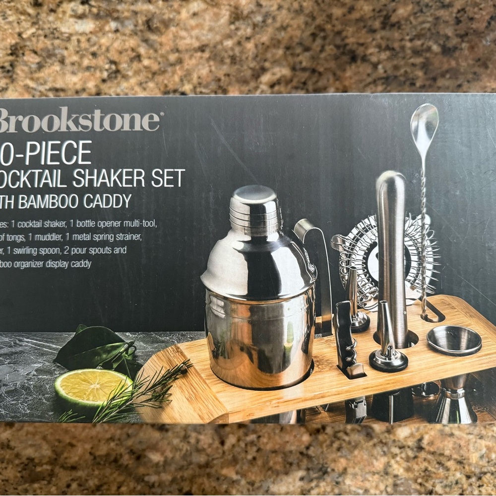 Brookstone Stainless Steel Cocktail Set with Bamboo Holder